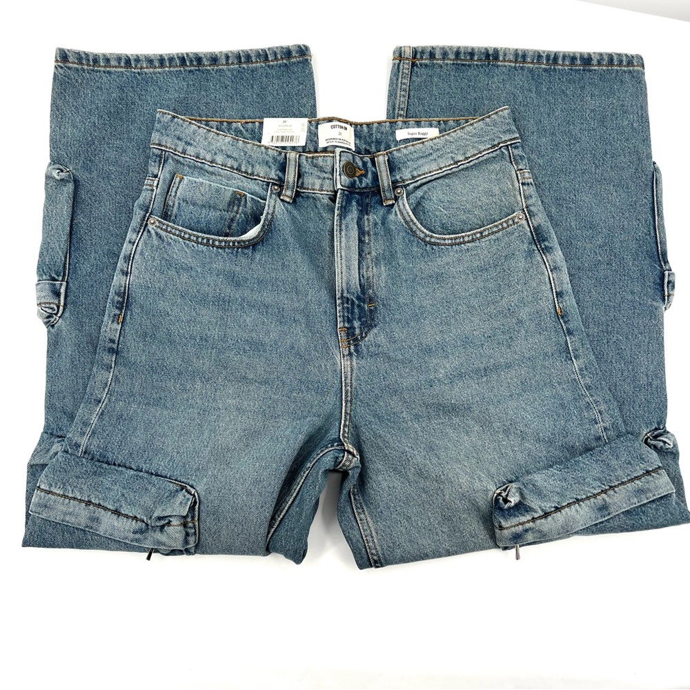 Cotton On Cargo Light Blue Super Baggy Jeans Size 28